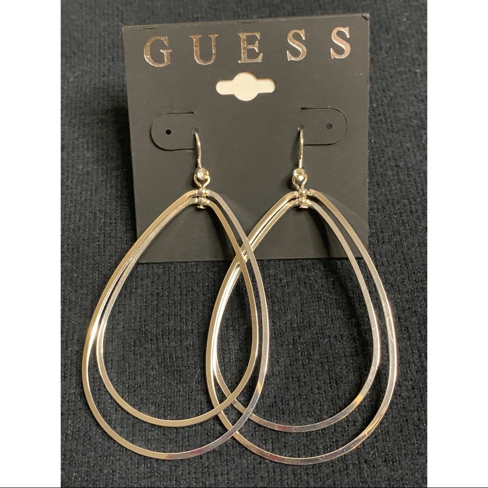 Guess Pear Shaped Double Hoop Drop Earrings